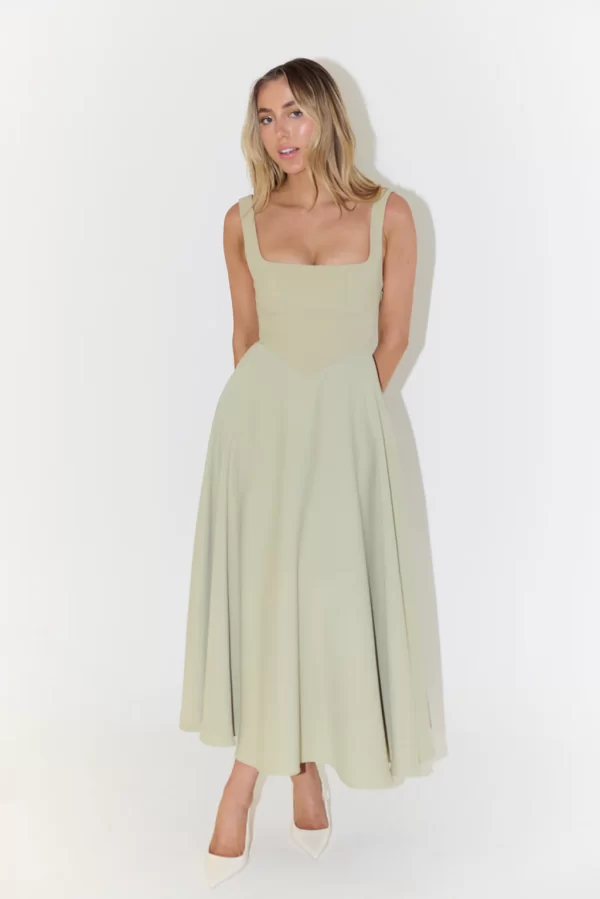 The High Waist Square Neck Midi Dress